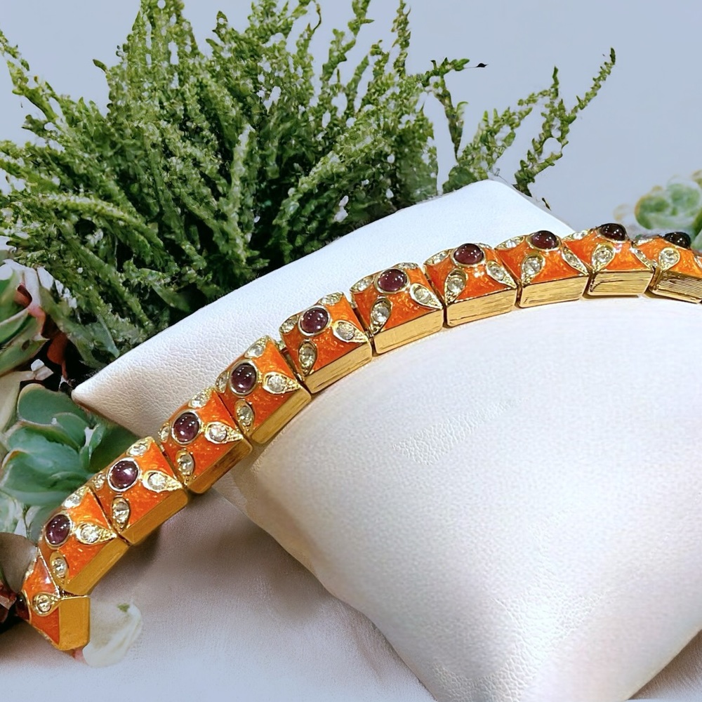 🌺Vintage Gold, Garnet & Enamel Bracelet